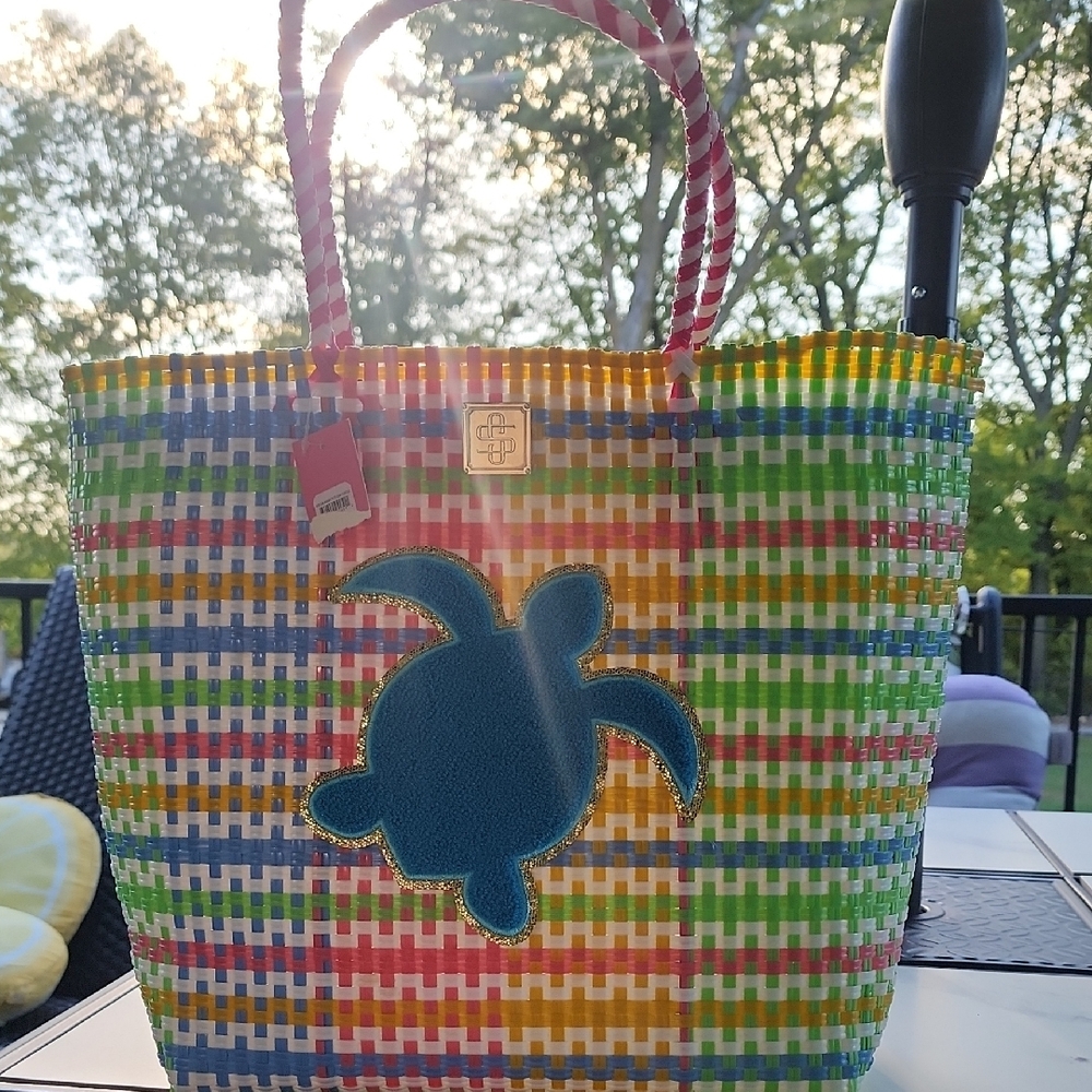 Simply Southern Multicolor Woven Tote with Turtle Design